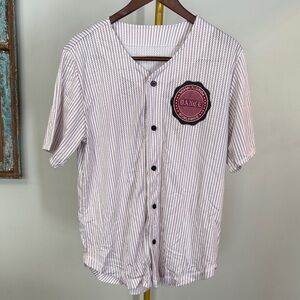 Zumba Fitness Red & White Striped Short-Sleeve jersey Baseball Shirt with Patch